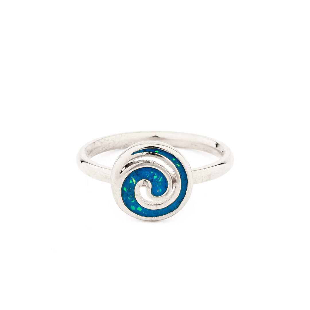 Spiral Ring with Ocean Blue Details in Stainless Steel — Silver