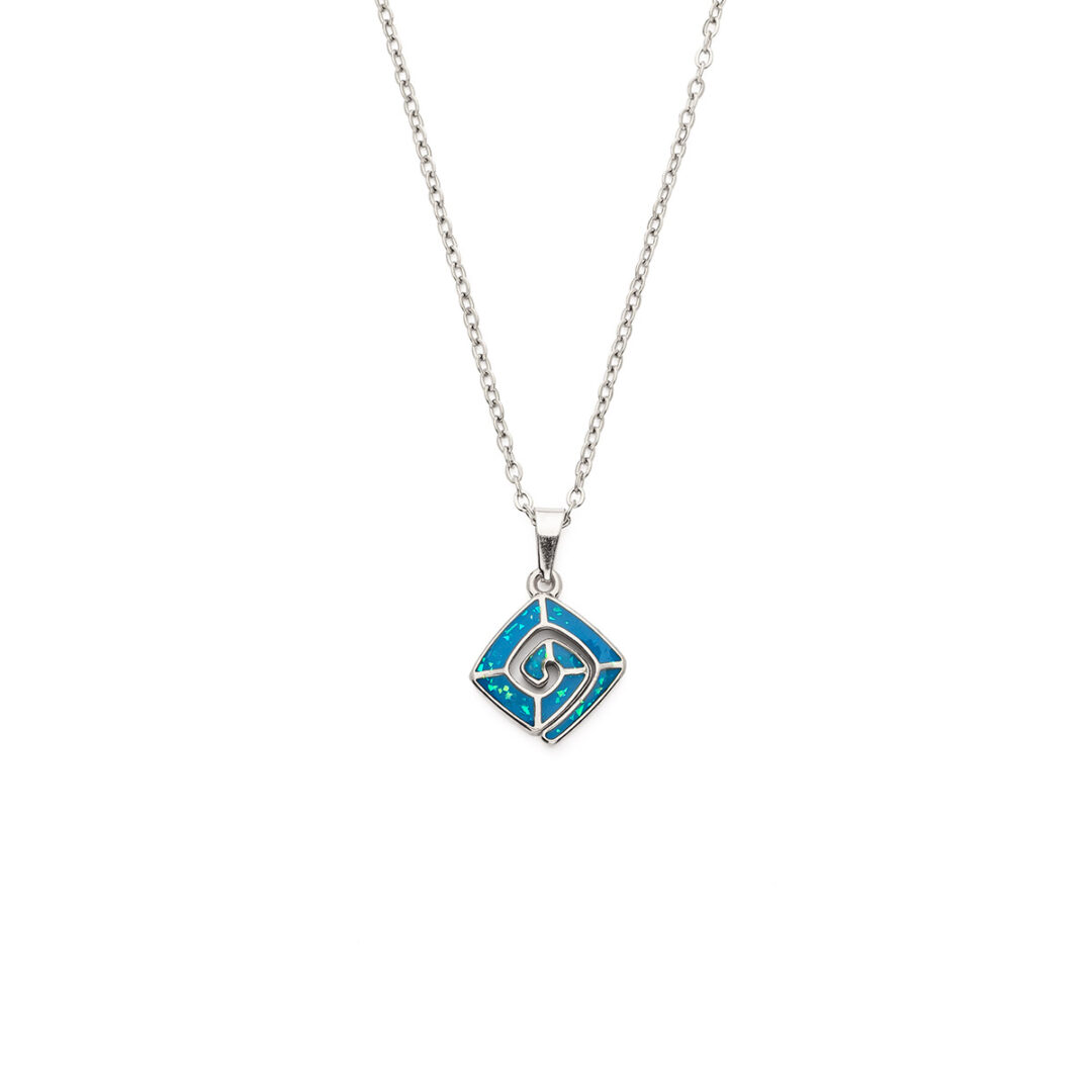 Meander Pendant Necklace with Ocean Blue Details in Stainless Steel — Silver