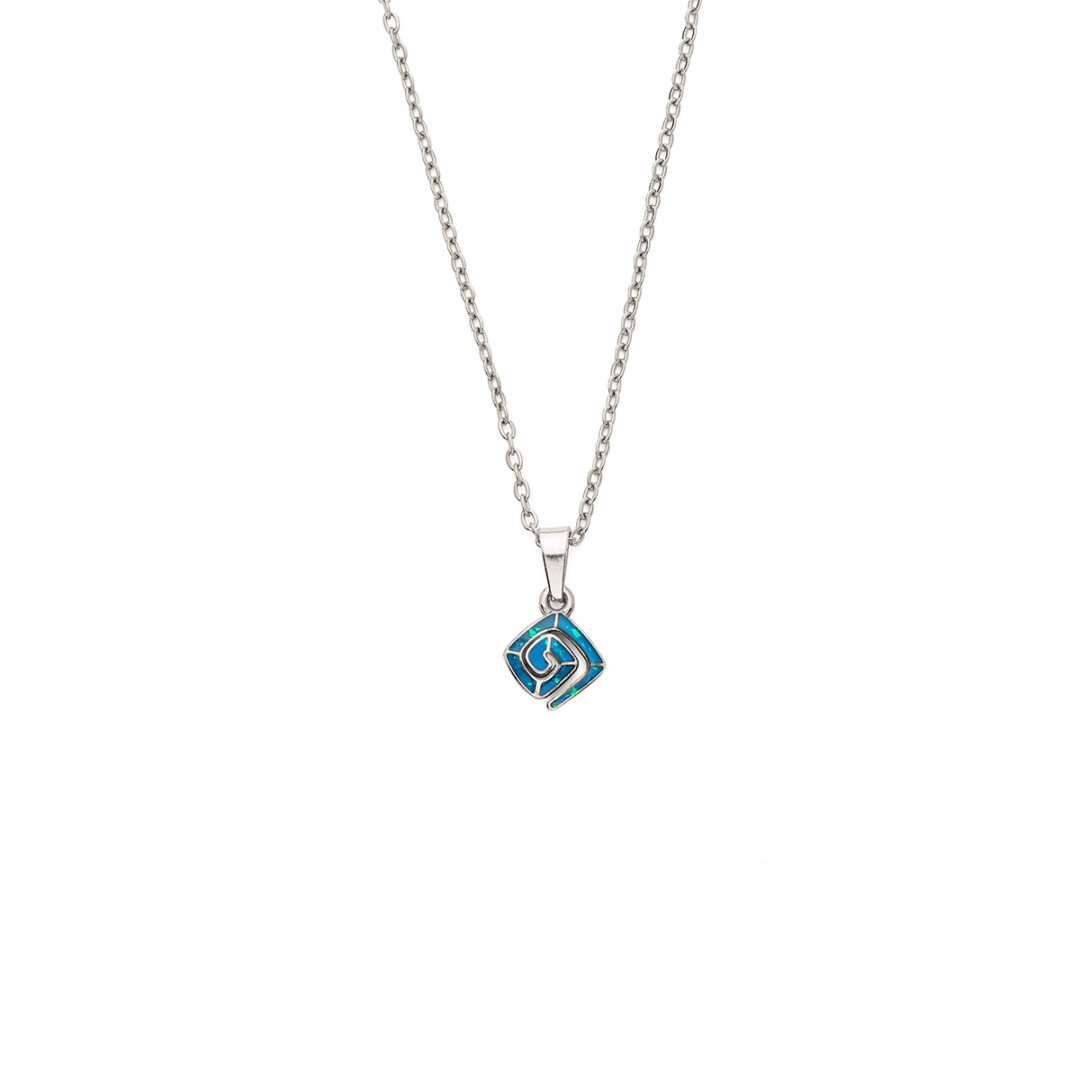Meander Necklace with Ocean Blue Details in Stainless Steel — Silver