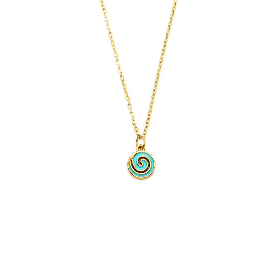 Spiral Necklace with Ocean Blue Details in Stainless Steel