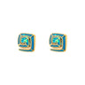 Greek Key Stud Earrings with Ocean Blue Details in Stainless Steel — Gold