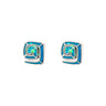 Greek Key Stud Earrings with Ocean Blue Details in Stainless Steel — Silver