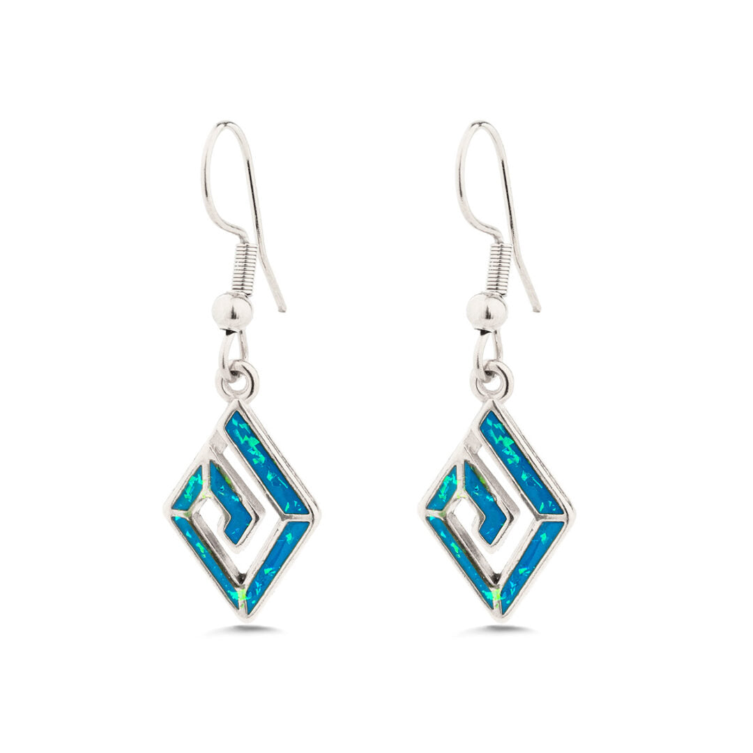Meander Earrings with Ocean Blue Details in Stainless Steel