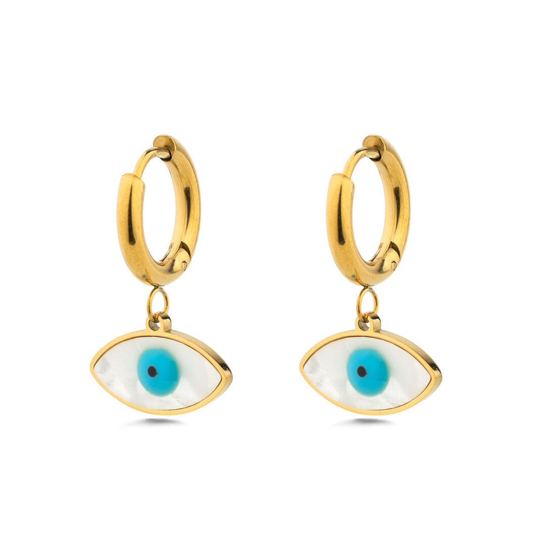 Lucky Eye Earrings with Ocean Blue Details in Stainless Steel