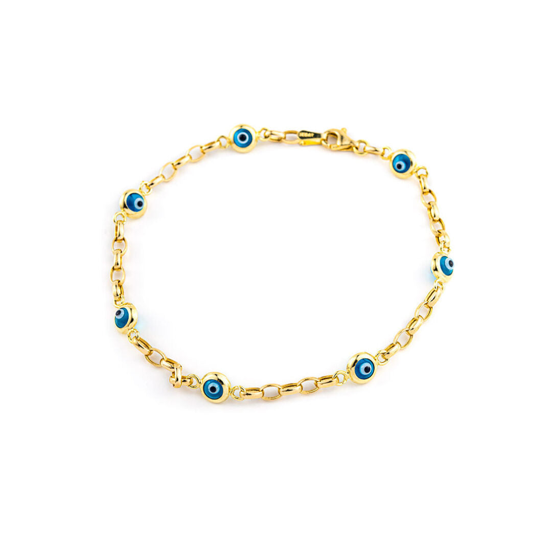 14K Yellow Gold Evil Eyes Bracelet