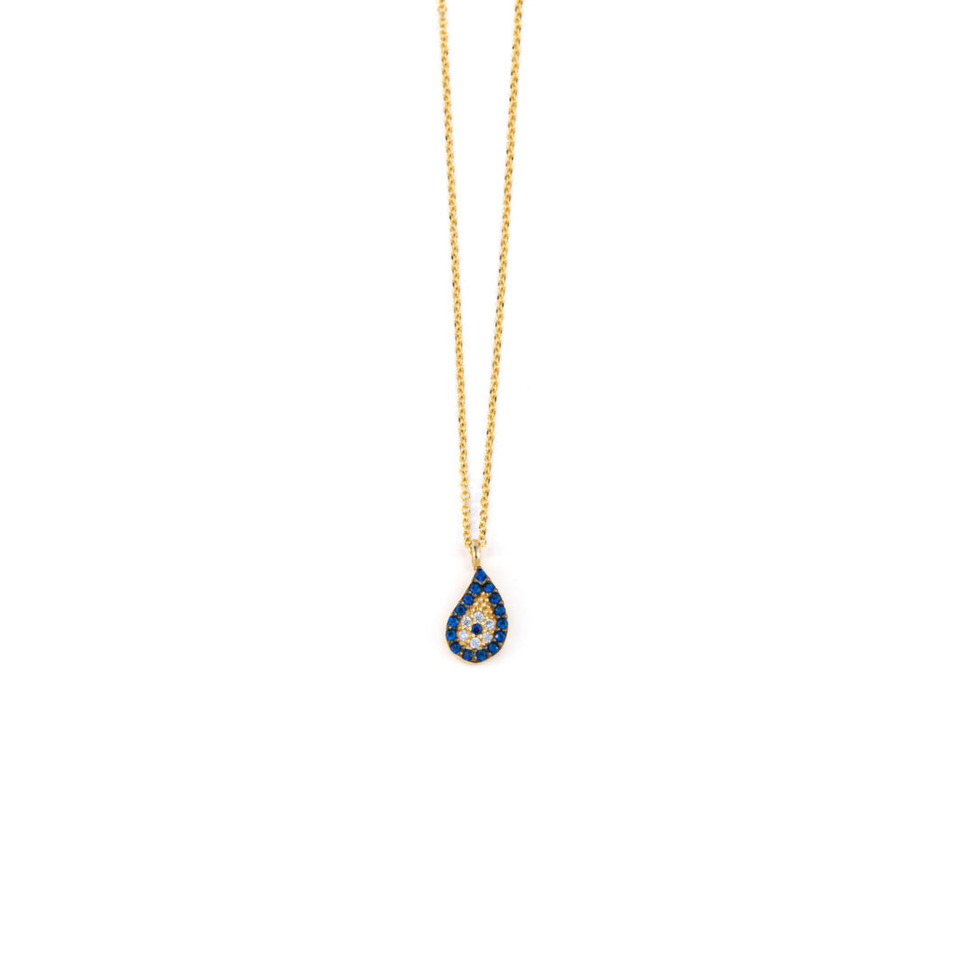 14K Gold Tear drop Evil Eye Necklace with Zircon