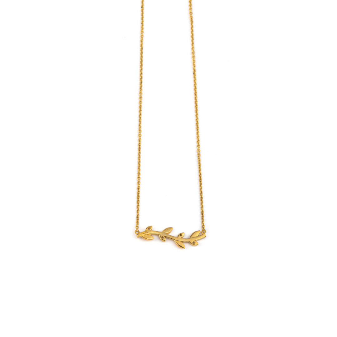 Leaf Zircon Necklace - 14k Yellow Gold