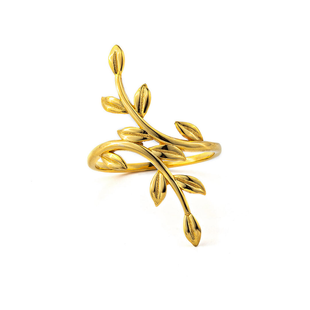 Olive Leaf Branch Ring - 18K Solid Yellow Gold