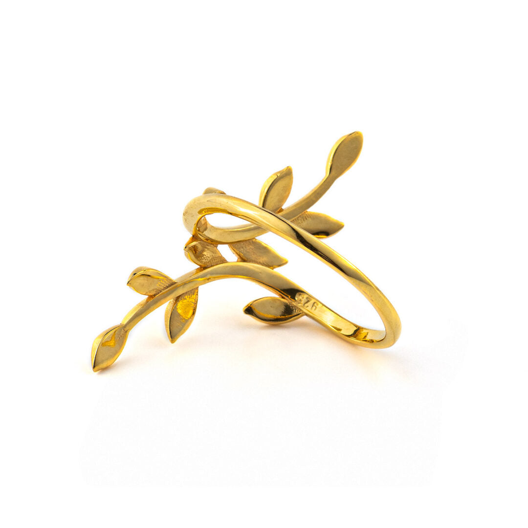 Olive Leaf Branch Ring - 14K Solid Yellow Gold
