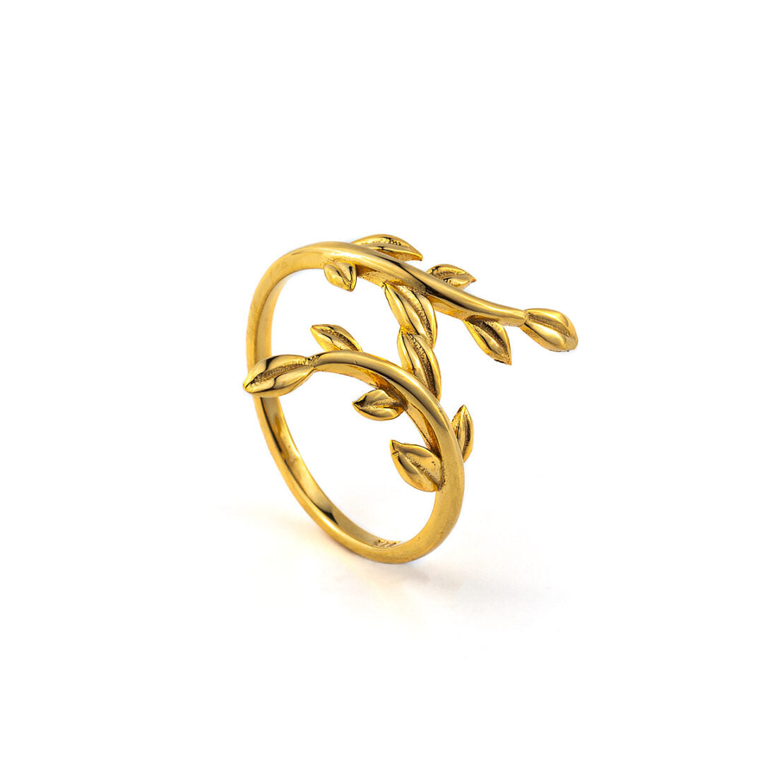 Olive Branch Ring - 14K Solid Yellow Gold