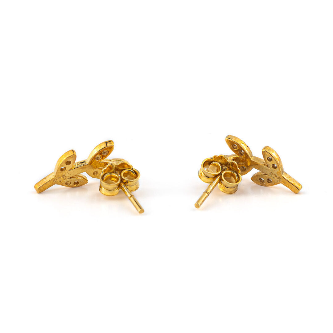 Leaf Zircon Earrings – 14K Solid Yellow Gold