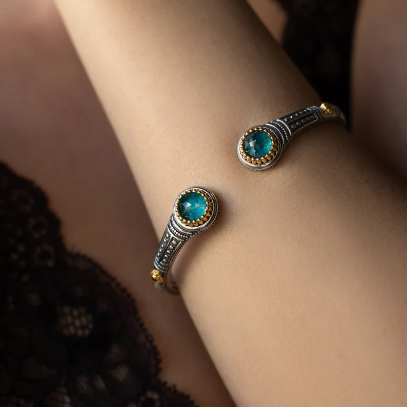 Byzantine Cuff Bracelet with Doublet Apatite Gemstone