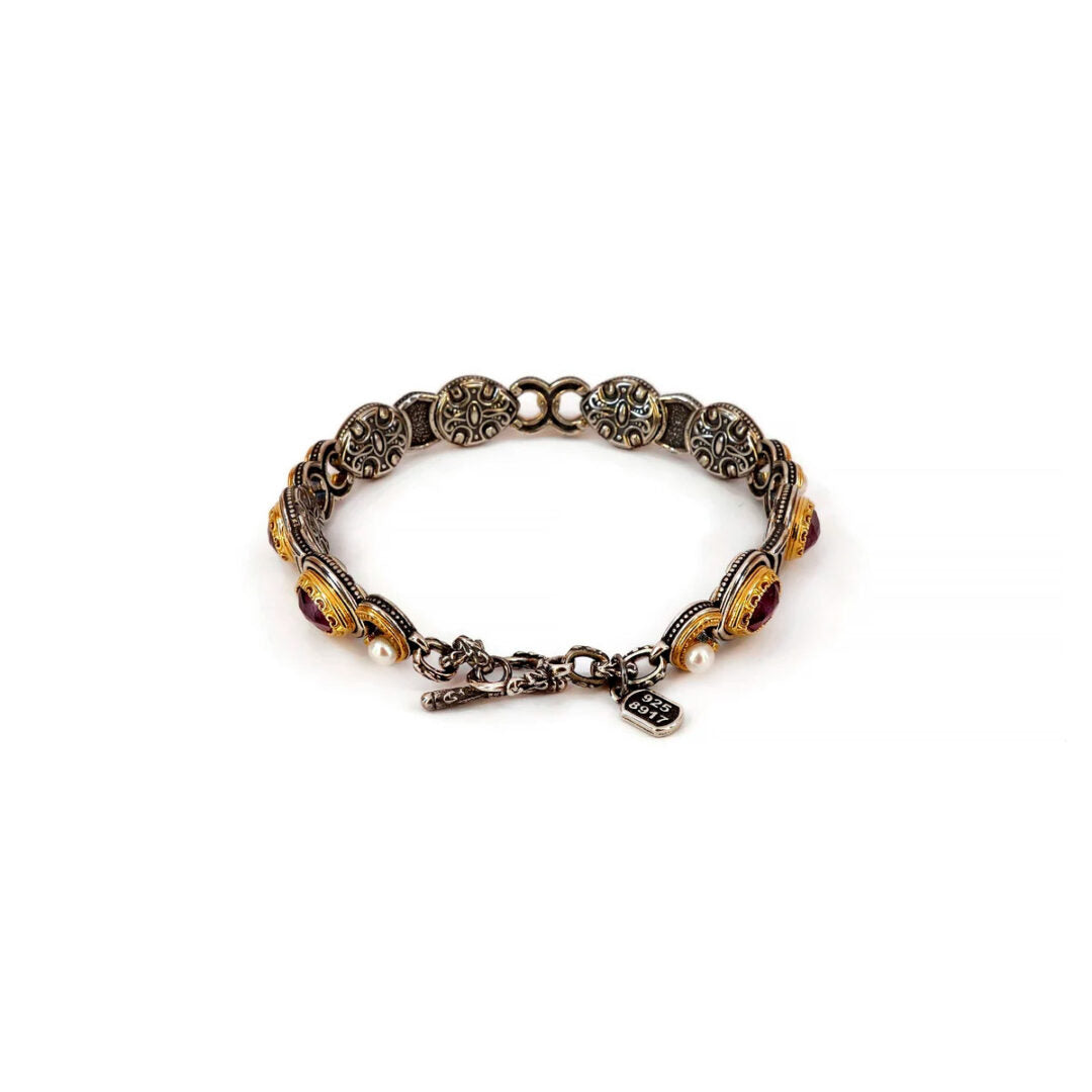 Byzantine Bracelet with Doublet Ruby and Natural Pearl Gemstone