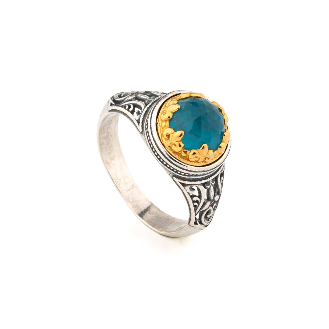 925 Sterling Silver Byzantine Ring with Doublet Apatite
