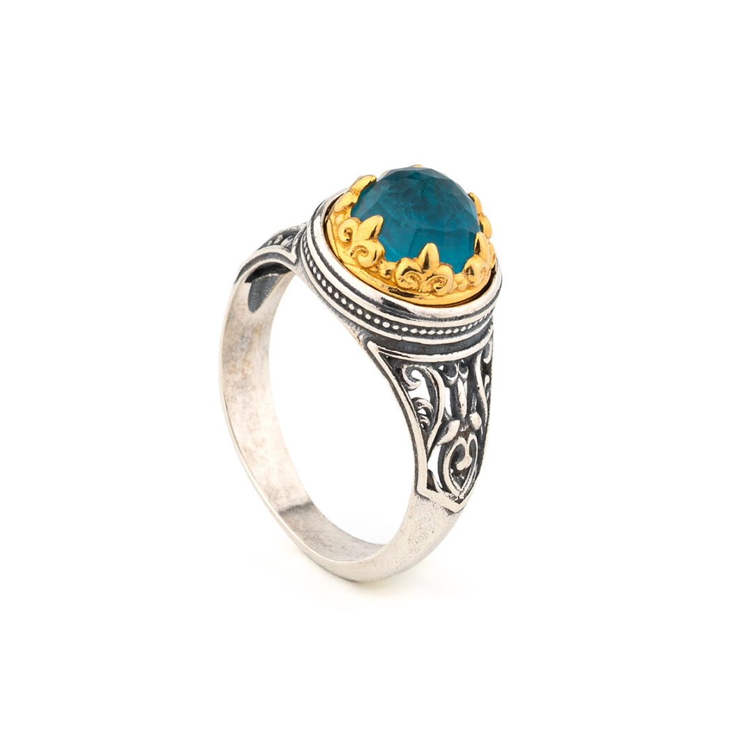 925 Sterling Silver Byzantine Ring with Doublet Apatite