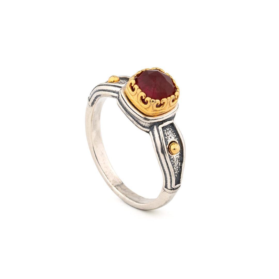 Doublet Ruby or Turquoise Byzantine Ring – Sterling Silver 925