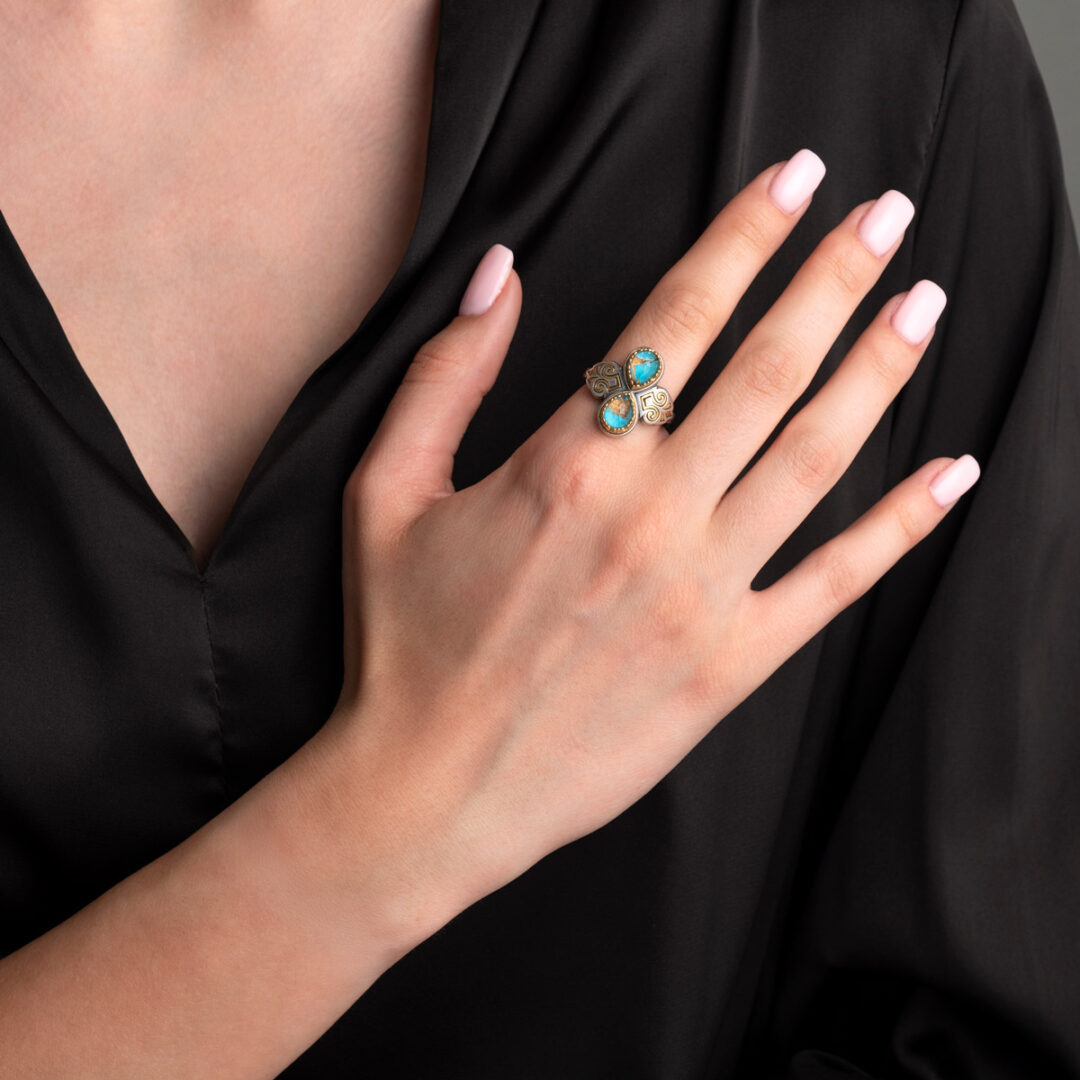 Doublet Turquoise Copper Byzantine Ring – Sterling Silver 925