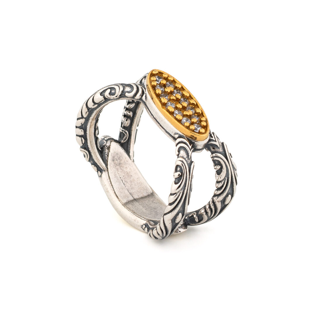 925 Sterling Silver Byzantine Ring with Zircon