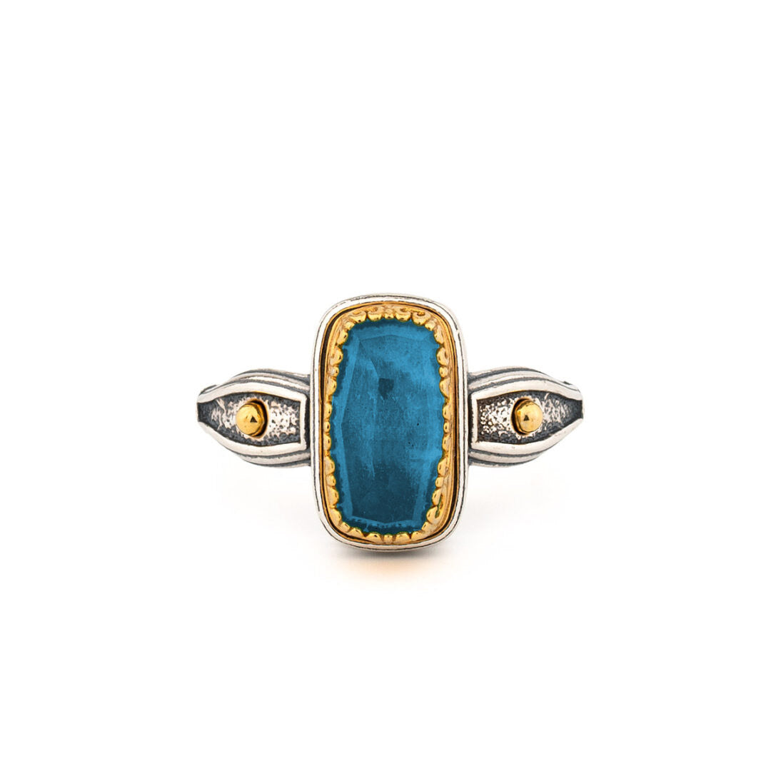 Rectangular Doublet Amazonite Ring in 925 Sterling Silver