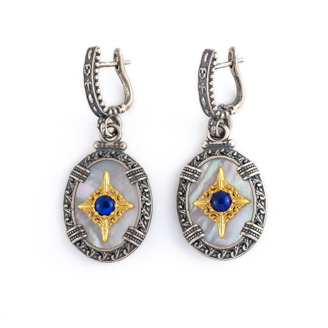 Lapis Lazuli Dangle Earrings - Byzantine Style