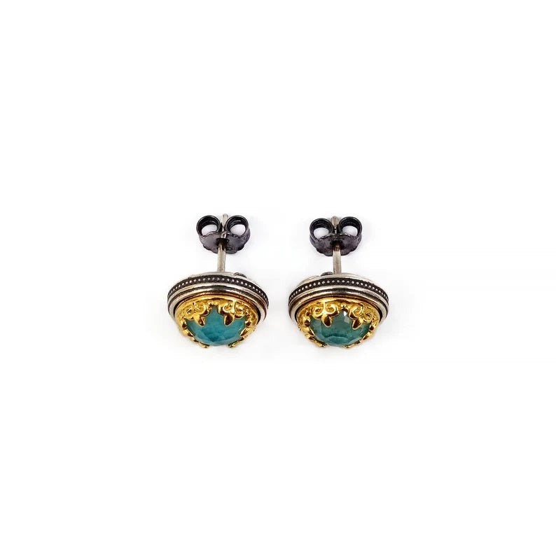 Byzantine Stud Earrings with Doublet Turquoise Copper