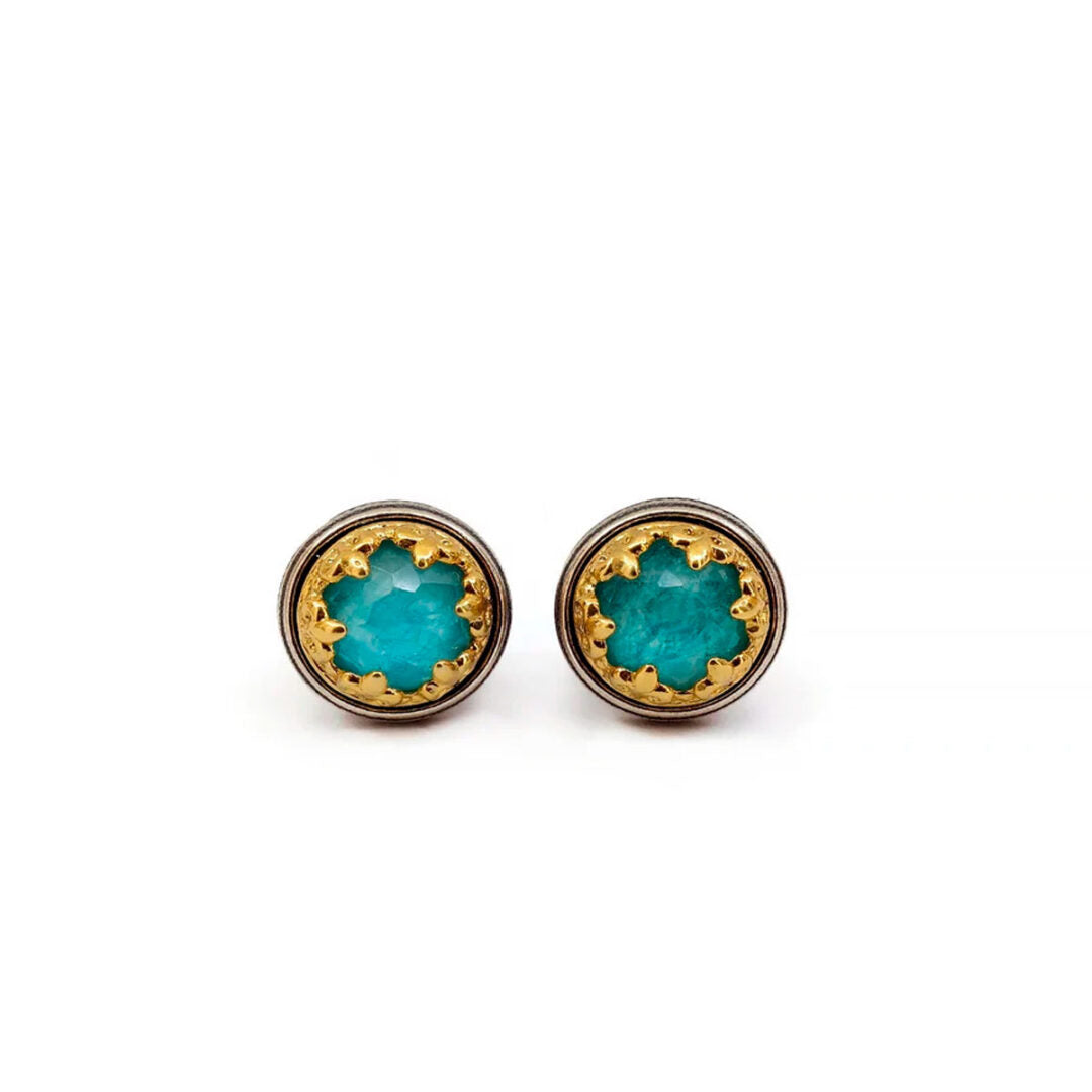 Byzantine Stud Earrings with Amazonite Doublet