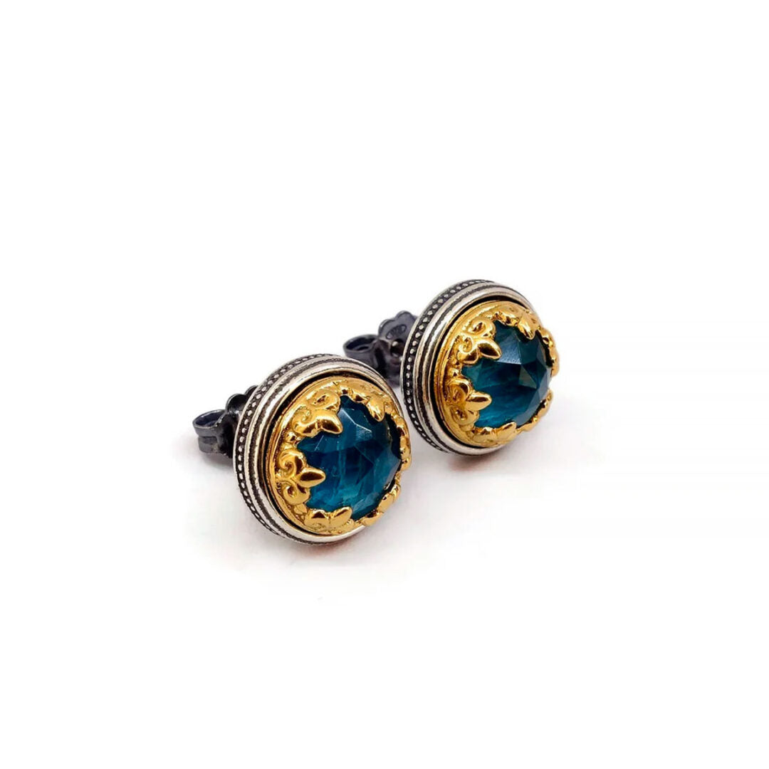 Byzantine Stud Earrings with Apatite Doublet Gemstone