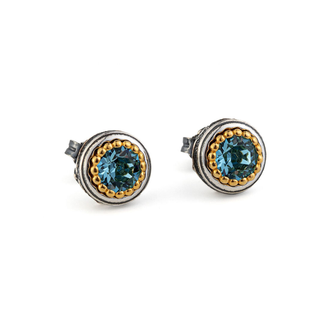 Byzantine Stud Earrings with Aquamarine Crystal Stone