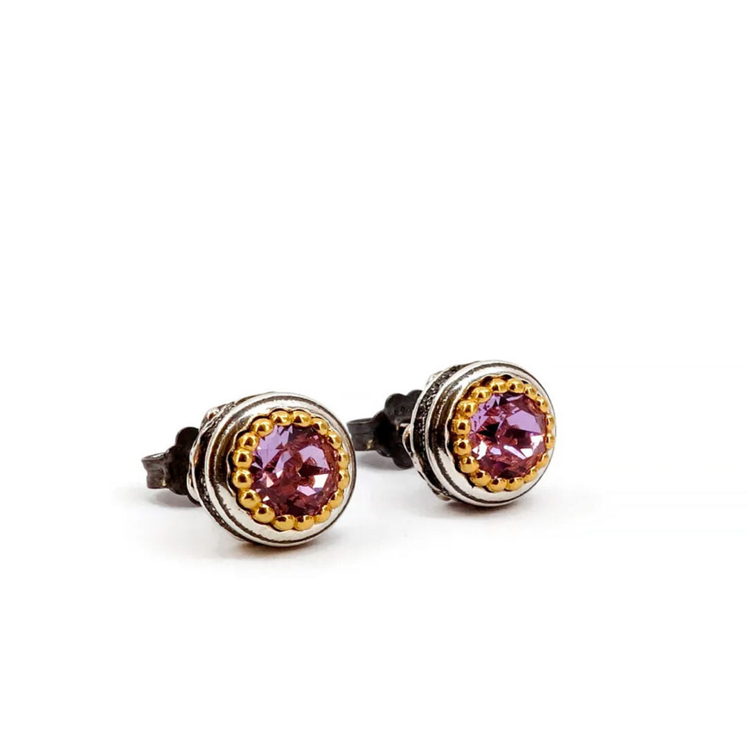 Byzantine Stud Earrings with Crystal Violet Stone