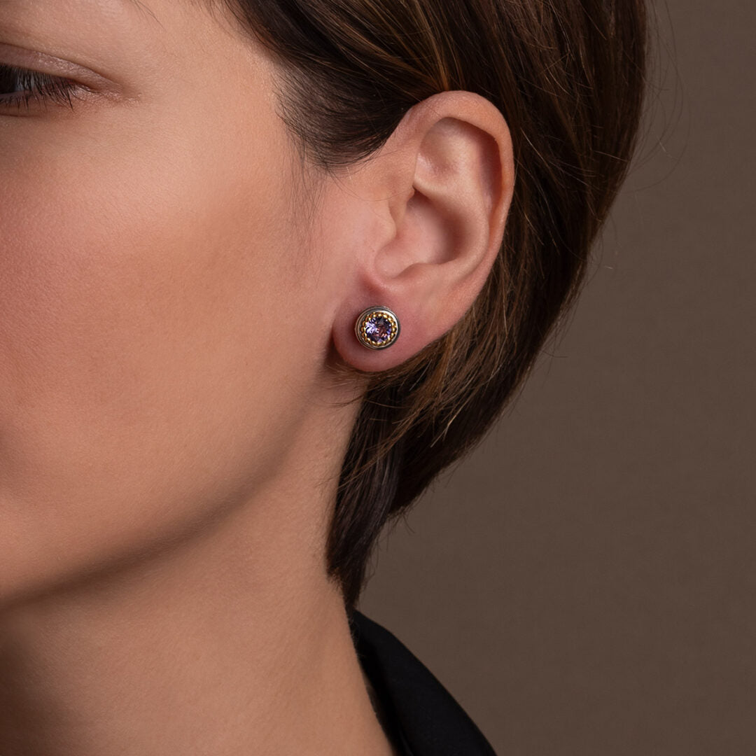 Byzantine Stud Earrings with Crystal Violet Stone