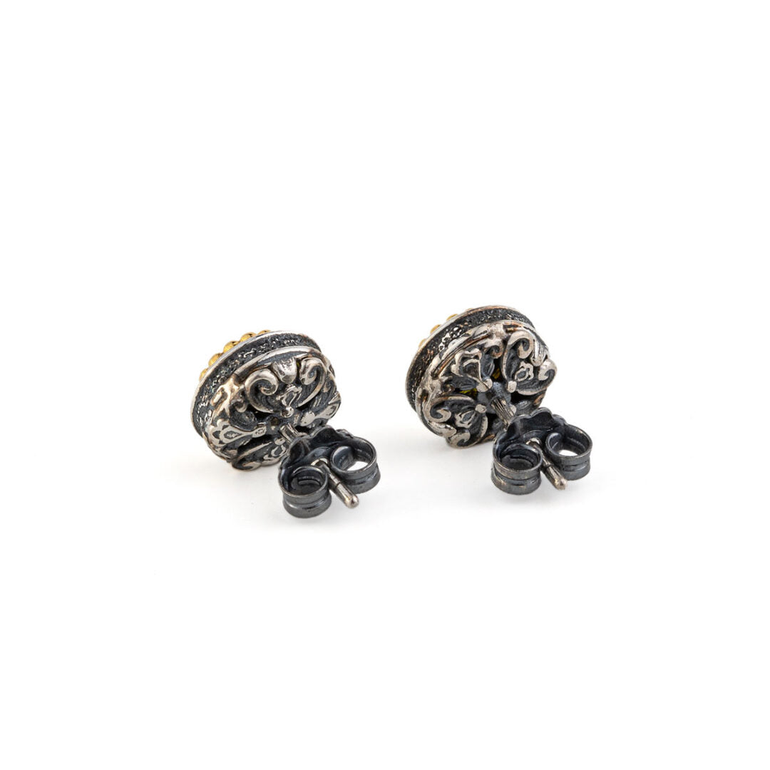 Byzantine Stud Earrings with Chrysolite Crystal Stone - 925 Sterling Silver