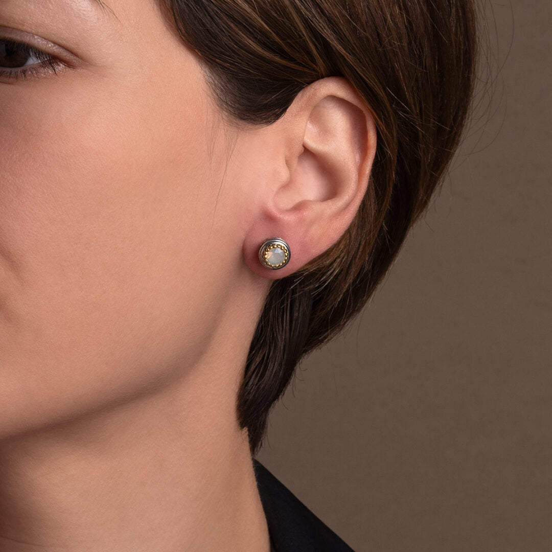 Byzantine Stud Earrings with White Opal Crystal Stone