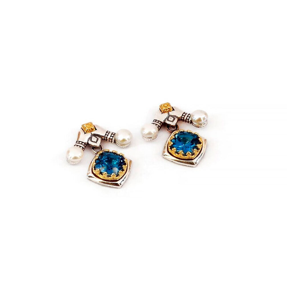 Byzantine Dangle Earrings with Natural London Blue Topaz