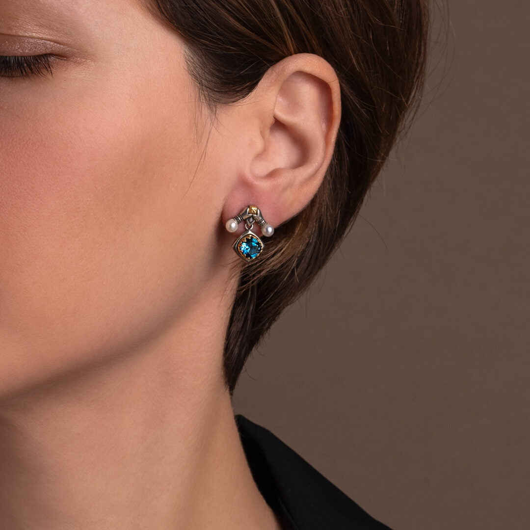 Byzantine Dangle Earrings with Natural London Blue Topaz