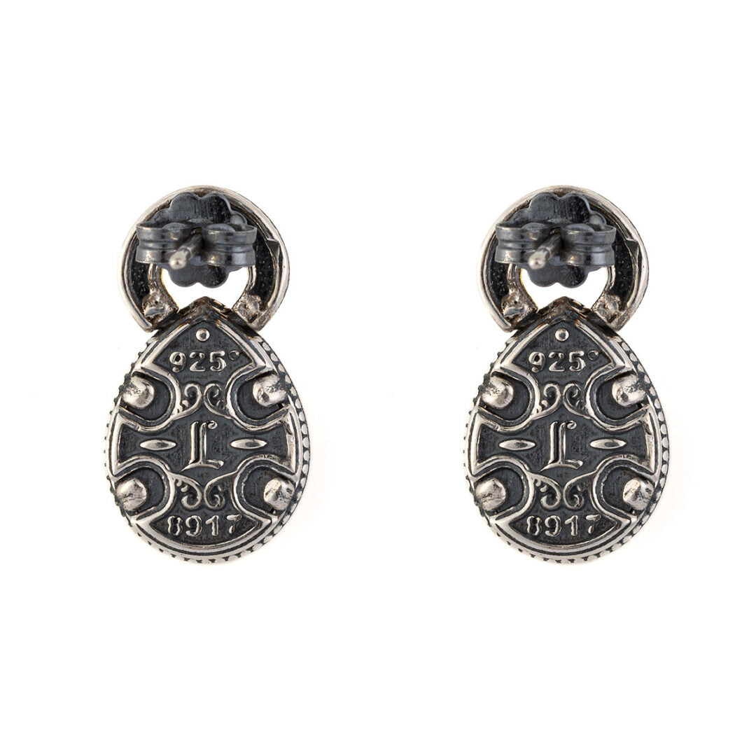 Byzantine Stud Earrings with Apatite - Sterling Silver 925 Gold Plated