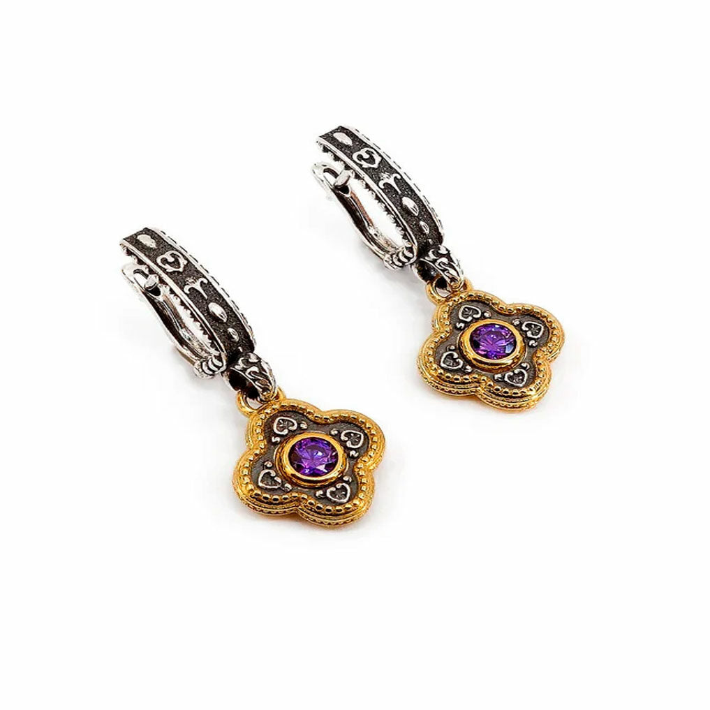 Byzantine Dangle Earrings with Amethyst Zircon