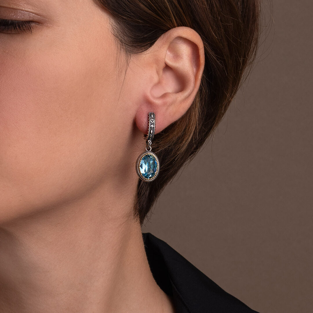 Byzantine Earrings with Crystal Stone - 925 Sterling Silver