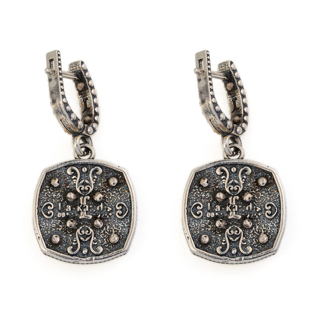 Byzantine Earrings with Natural Garnet Gemstone and White Enamel