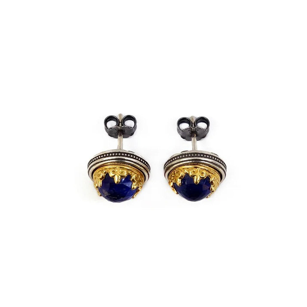 Byzantine Stud Earrings with Lapis Doublet Gemstone