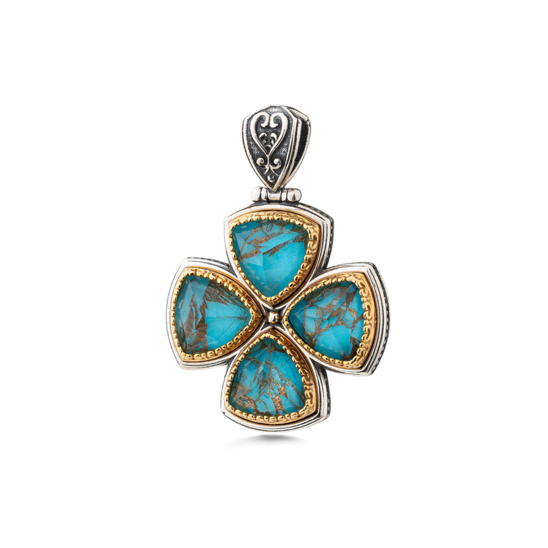 Byzantine Silver Cross Pendant with Doublet Turquoise Stones