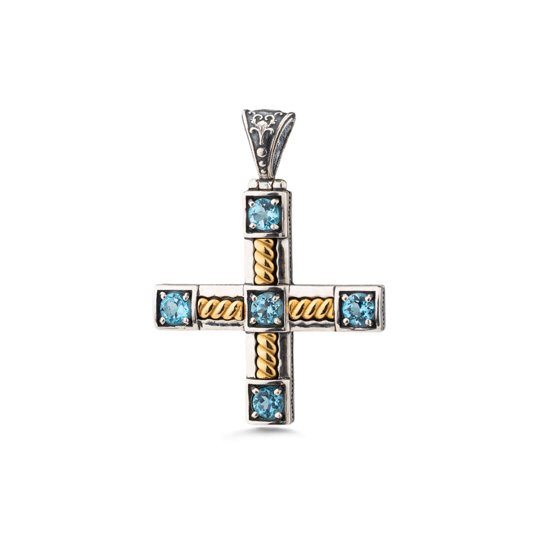 Crystal Cross Pendant in 925 Sterling Silver and Gold Plated