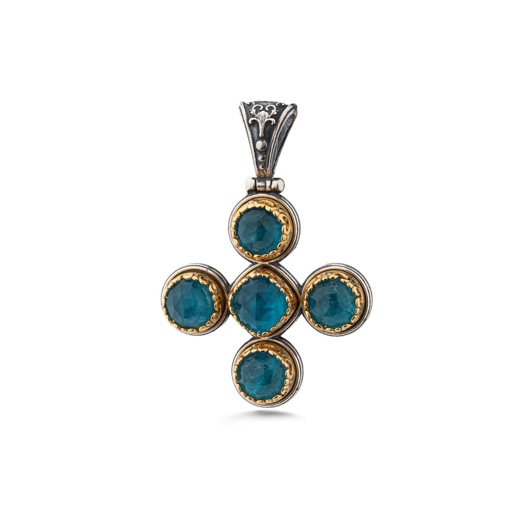 Doublet Apatite Cross Pendant in 925 Sterling Silver and Gold Plated