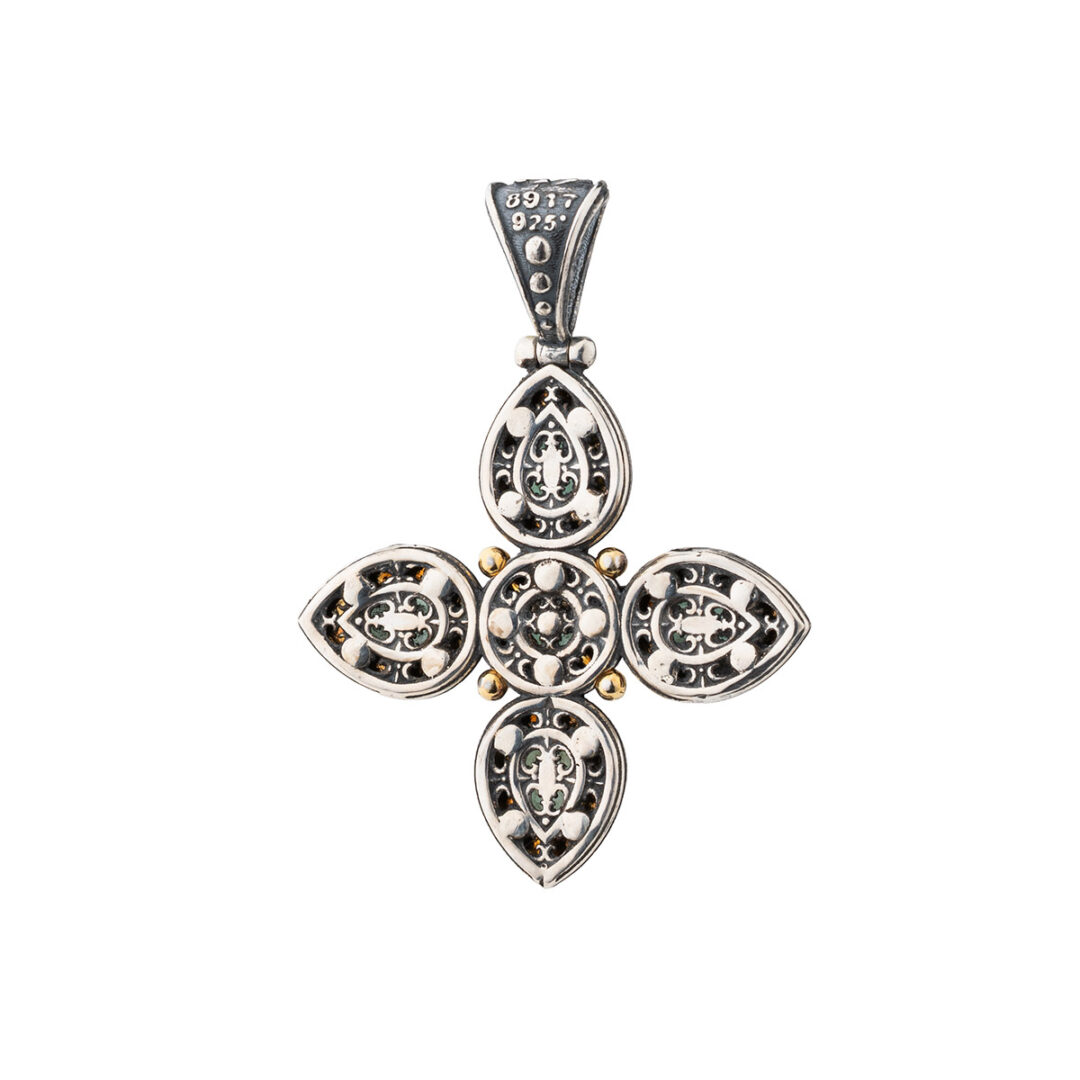 Doublet Amazonite Cross Pendant in 925 Sterling Silver and Gold Plated
