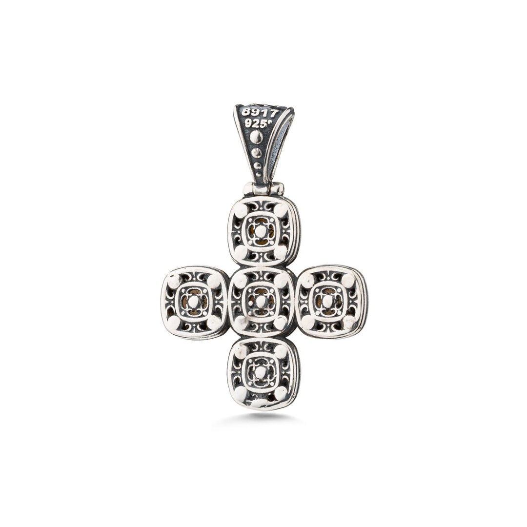 Doublet Mother of Pearl Cross Pendant in 925 Sterling Silver and Gold Plated