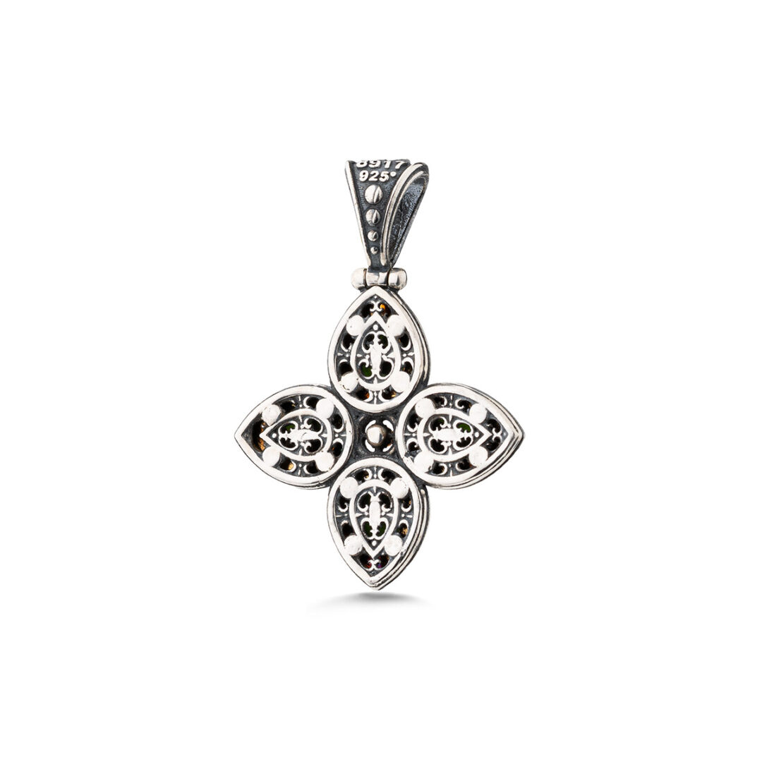Doublet Green Copper Cross Pendant in 925 Sterling Silver and Gold Plated