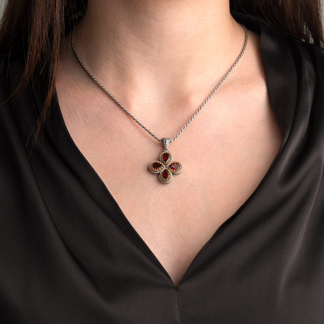 Doublet Garnet Cross Pendant in 925 Sterling Silver and Gold Plated