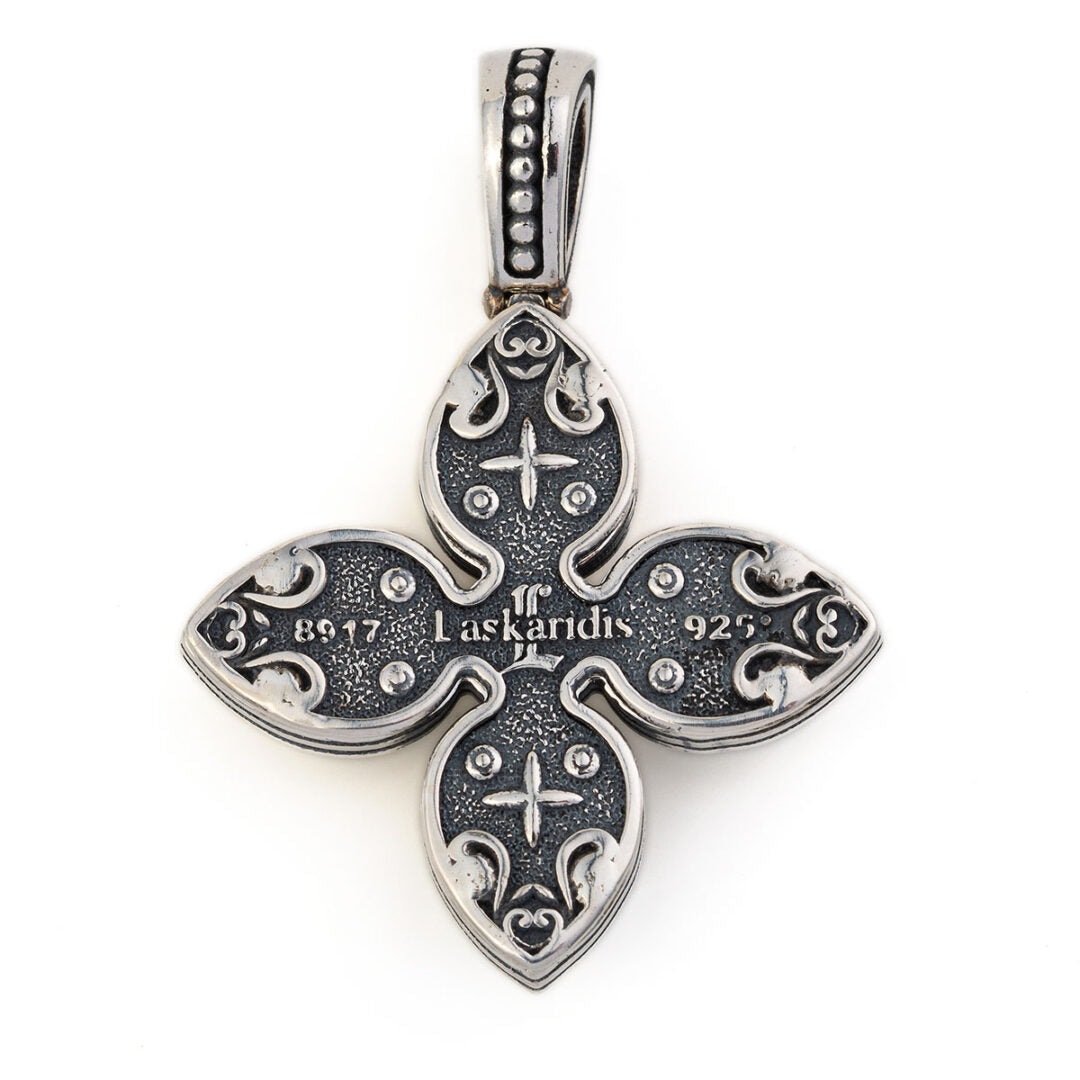 Byzantine Cross Pendant with Doublet Gemstone Turquoise Copper and Pearl