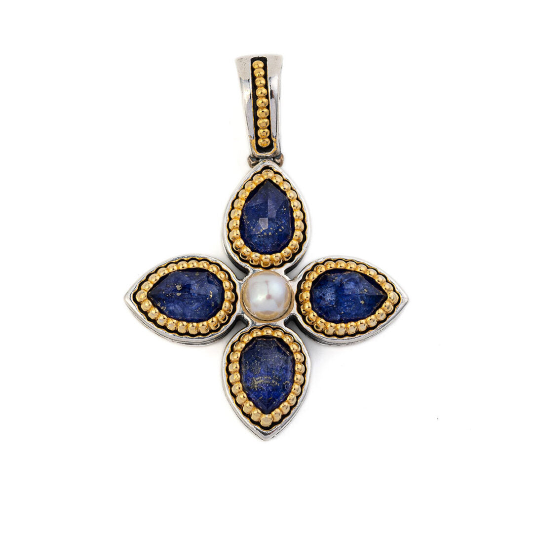 Byzantine Cross Pendant with Doublet Lapis Lazuli Gemstone
