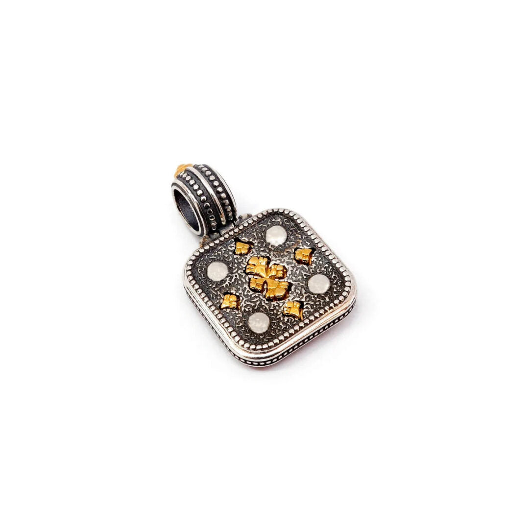 Byzantine Pendant Double sided with Natural London Blue Topaz and Black Enamel