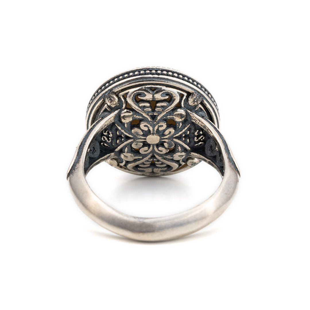Sterling Silver Gold Plated Round Byzantine Ring with Stones